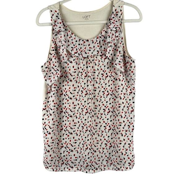 Loft Sleeveless Ruffle Spotted Blouse Large - Picture 1 of 8